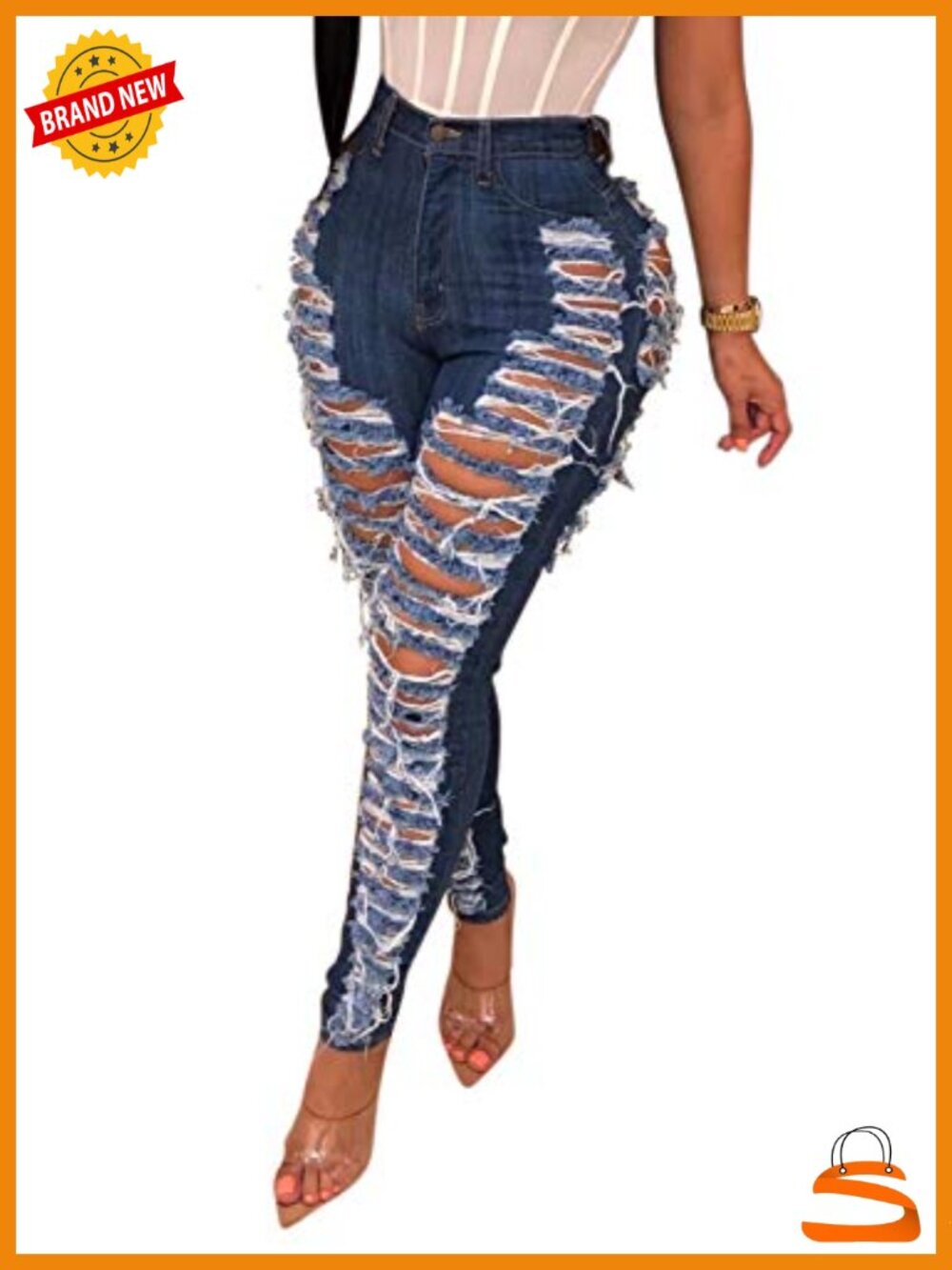 High Waist Skinny Ripped Jeans Stretch Destroyed Denim Pants
